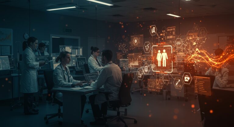 Automatización del coding médico en hospitales europeos mediante IA aplicada, mostrando integración de salud digital y tecnología avanzada.