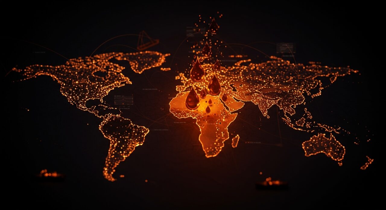 Visualización del bloqueo del Estrecho de Ormuz y su impacto en el precio del petróleo a 200 dólares y la economía mundial en startups LATAM.