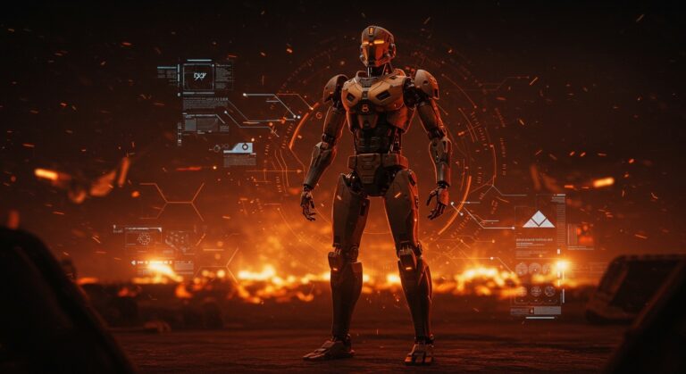 Robot humanoide Phantom MK-1 en combate real, representando innovación en robótica e IA aplicada en tecnología militar.