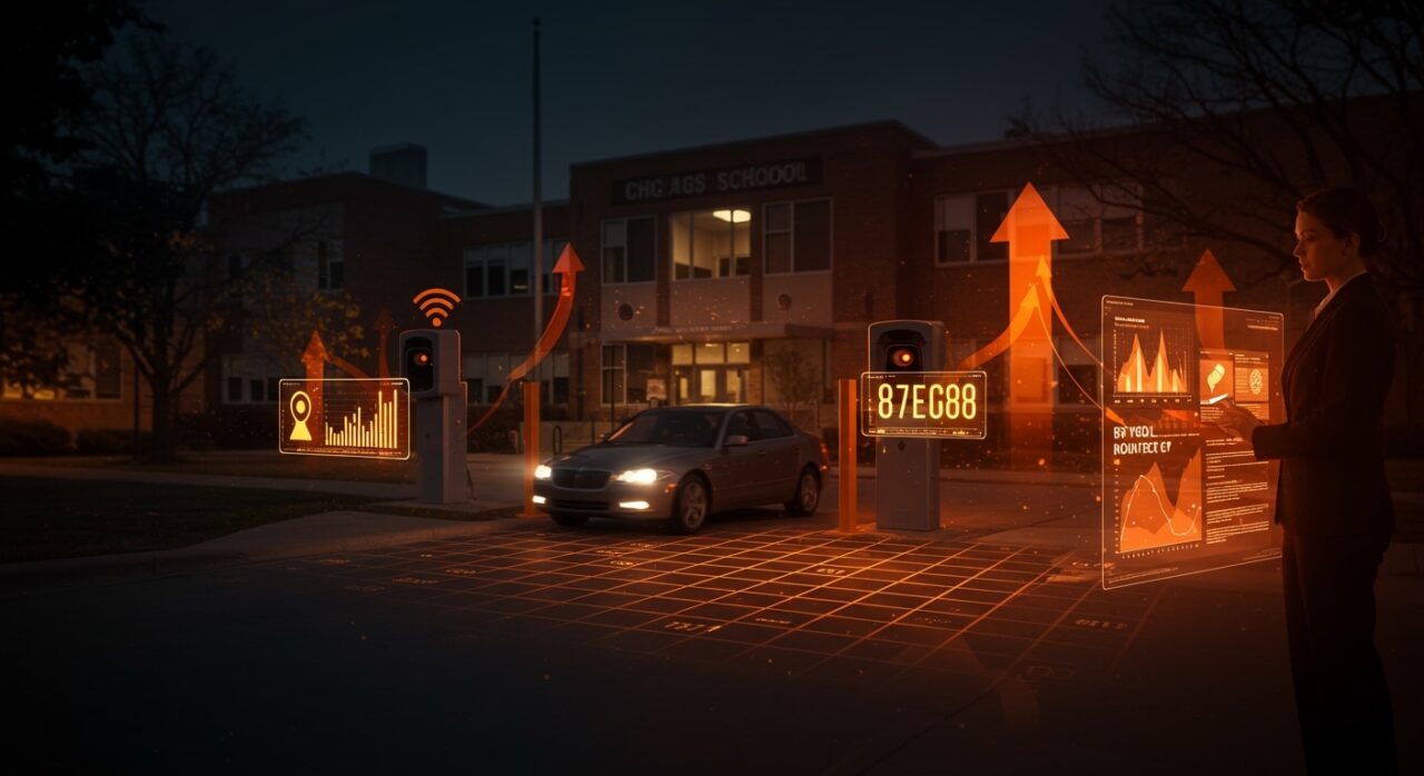 Verificación automatizada de residencia escolar mediante reconocimiento de placas vehiculares en un distrito escolar de Chicago con tecnología EdTech innovadora.