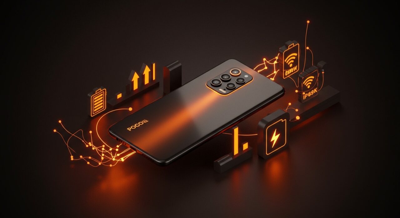 POCO X8 Pro Max en primer plano destacando el rendimiento del chip Dimensity 9500s con batería potente y tecnología avanzada en análisis tecnológico.