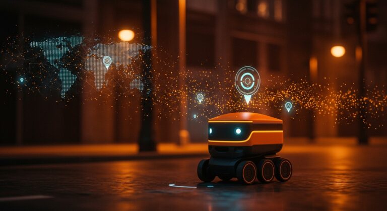 Robot de reparto autónomo guiado por IA de posicionamiento visual entrenada con datos de Pokémon Go, aplicando tecnología avanzada en logística urbana.