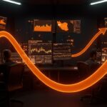 Plataforma Polymarket con traders interactuando con mercados de predicción geopolítica y blockchain sobre apuestas especulativas al bombardeo a Irán.