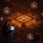 Inversor analizando chip Vera CPU de NVIDIA en un ecosistema IA, destacando la inversión sólida en infraestructura versus startups frágiles de IA.