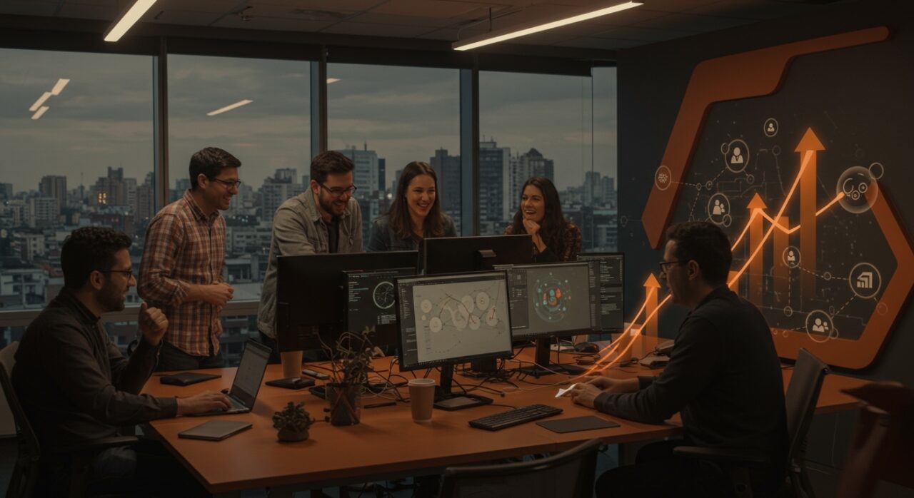 Founders tecnológicos colaborando en Posadas Start Up 2026, programa gratuito de mentoría y formación para startups base tecnológica en Argentina.