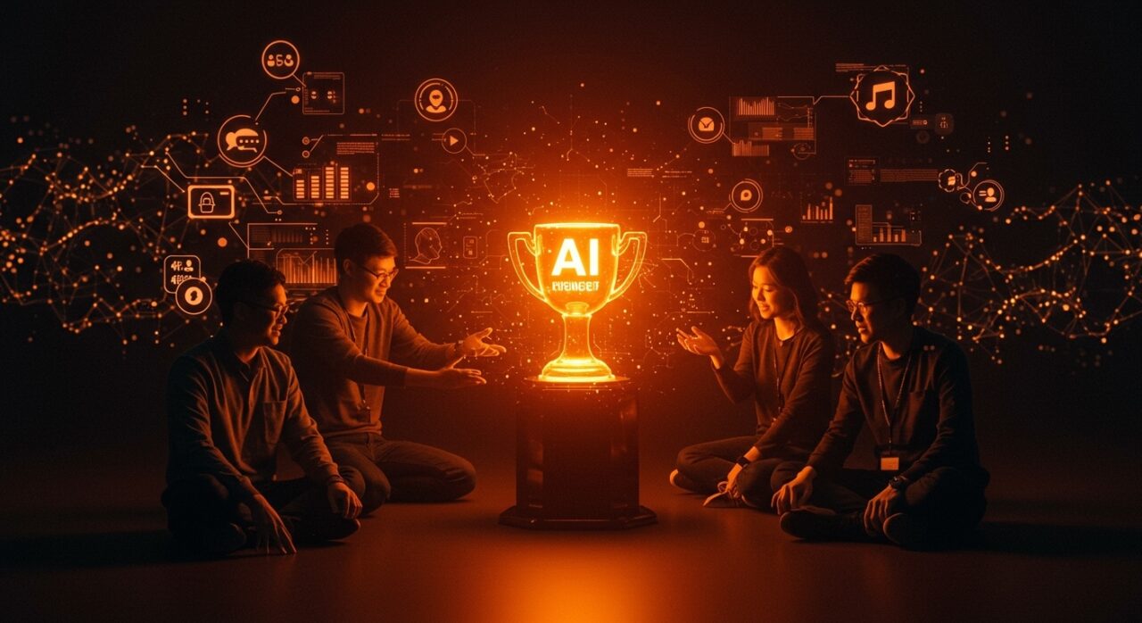 Fundadores de startups celebrando premios de influencers de IA que impulsan innovación y tendencias tecnológicas.