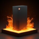 Consola Xbox nueva generación destacada con iluminación naranja y negra, simbolizando Project Helix y la estrategia de hardware de Microsoft para el mercado gaming en 2026.