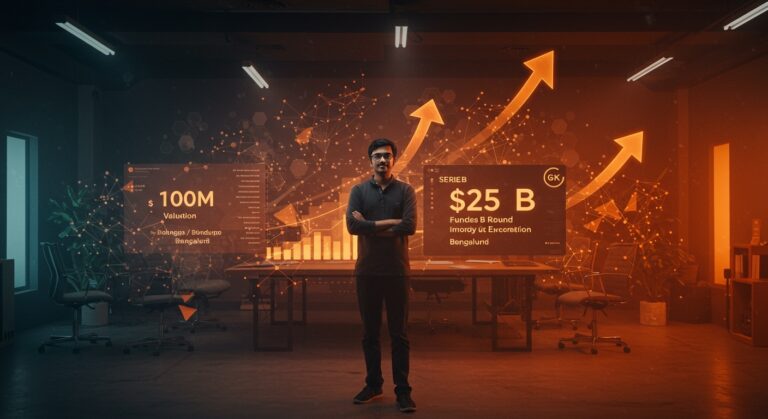 Fundador de startup india Pronto celebrando valuación de 100 millones tras ronda Serie B, destacando servicios domésticos digitales y escalamiento en Bengaluru.