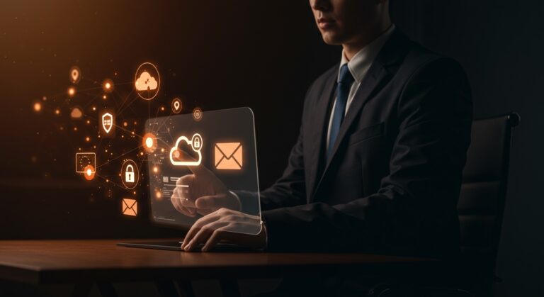 Interfaz digital segura de Proton Mail y Proton Drive ilustrando la mejor alternativa europea a Gmail y Google Drive con privacidad avanzada.