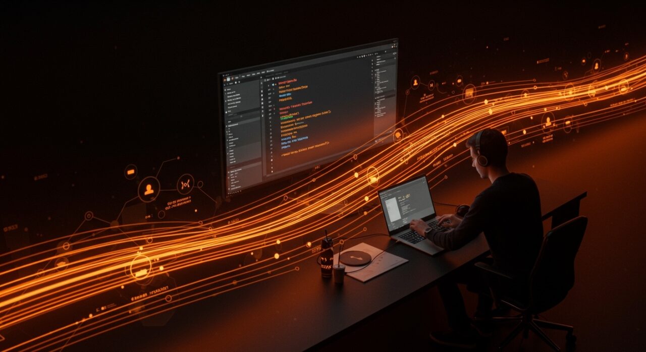 Interfaz digital futurista de CLI purl automatizando pagos en HTTP requests para desarrolladores con paleta naranja y negro Ecosistema Startup.