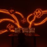 Visualización conceptual de gestión de estado compartido en Python asyncio con metáforas de concurrencia y patrones ValueWatcher para evitar lost updates.