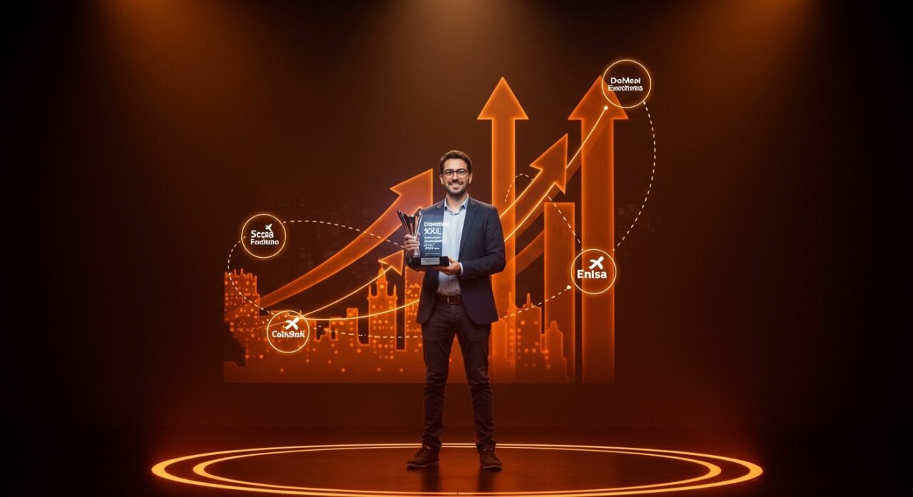 Fundador sevillano de startup Qamarero recibiendo premio EmprendeXXI 2026 por mayor potencial en financiación en Andalucía.