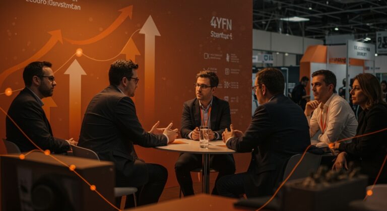 Pau Garcia-Milà conversando con inversores en 4YFN 2026 destacando los criterios clave para conseguir financiación en startups en España y LATAM.