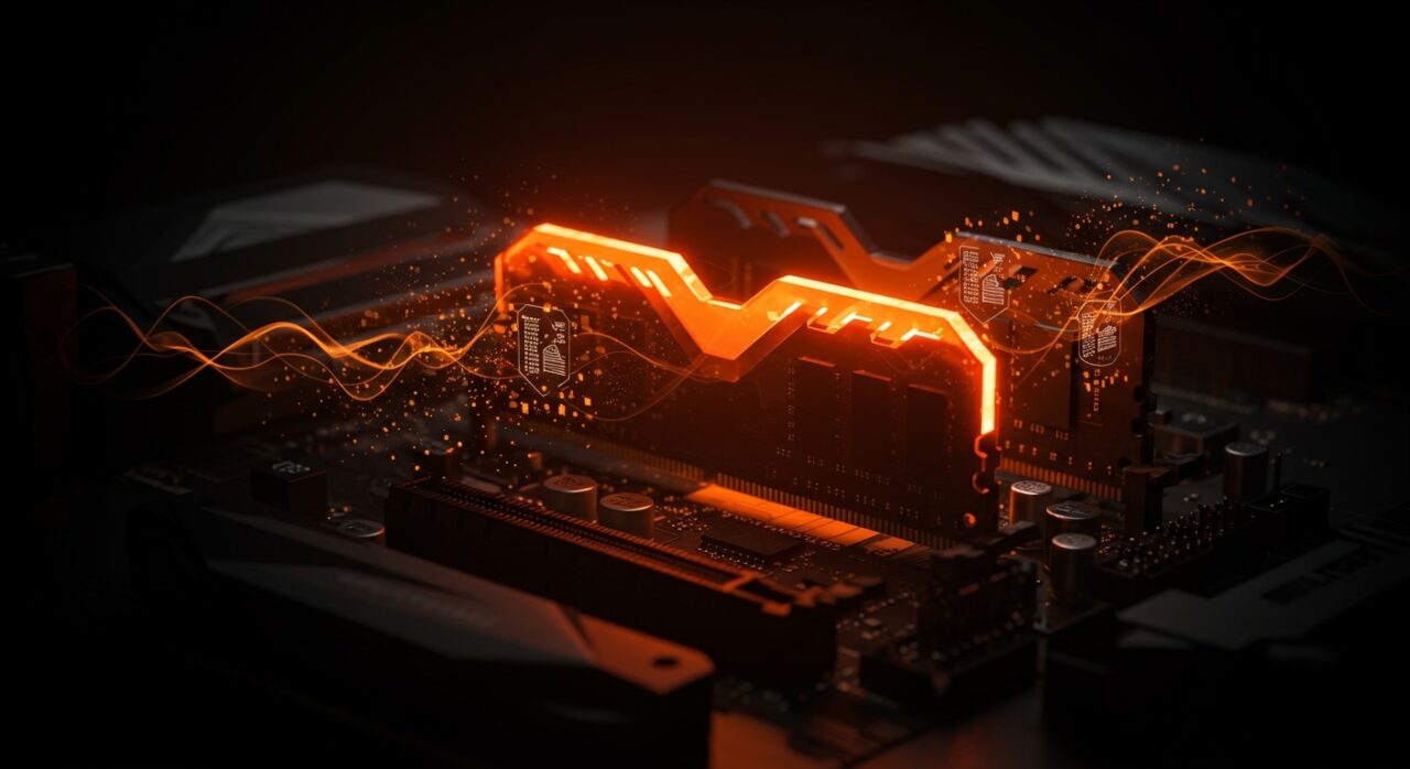 Módulos de RAM DDR5 destacando una memoria falsa decorativa y una real, ilustrando la crisis de memoria RAM y su impacto en el rendimiento AMD.