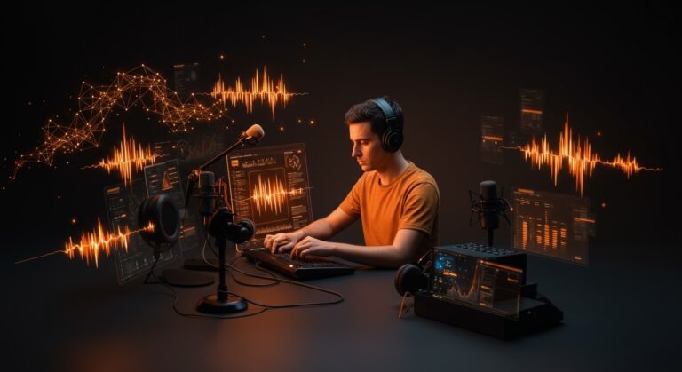 Plataforma Rebel Audio para podcasting con IA, automatizando producción y edición para creadores y startups tecnológicas.