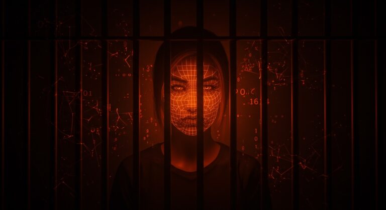 Reconocimiento facial IA causando encarcelamiento erróneo, ilustrando fallos éticos y riesgos en justicia automatizada.