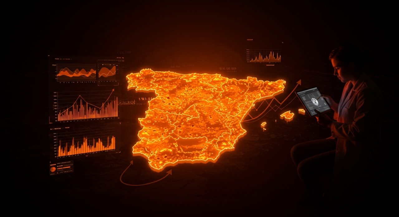 Visualización de récords de calor en España con modelo bayesiano y tendencias climáticas, destacando el impacto del calentamiento global para el ecosistema startup.