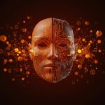 Interfaz digital con reconocimiento facial y escaneo biométrico en contraste con máscara de anonimato ilustrando la verificación de identidad y privacidad en Reddit.