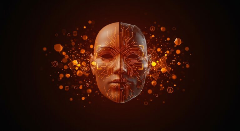 Interfaz digital con reconocimiento facial y escaneo biométrico en contraste con máscara de anonimato ilustrando la verificación de identidad y privacidad en Reddit.