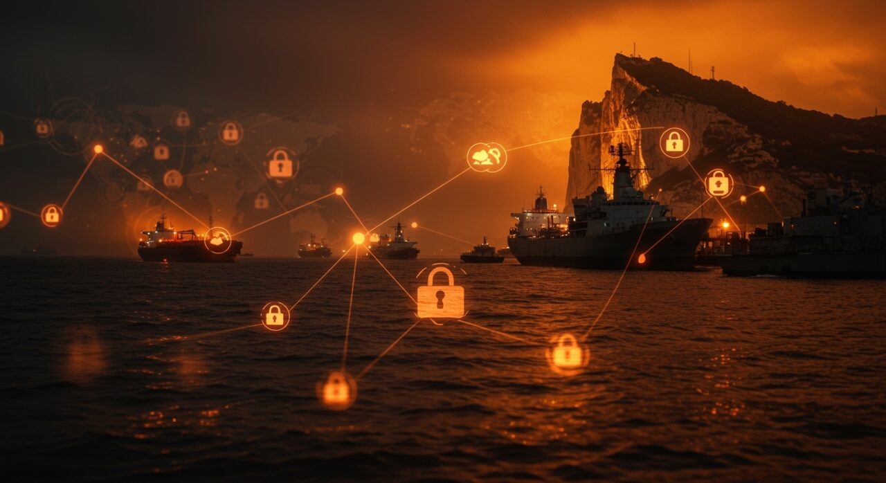 Flota fantasma rusa cerca de Gibraltar, simbolizando la seguridad marítima y su impacto en el mercado energético internacional.