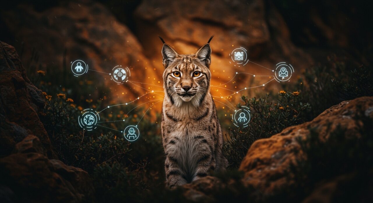 Lince ibérico en un paisaje de Aragón simbolizando conservación, biodiversidad y sostenibilidad en el contexto de startups y cambio climático.