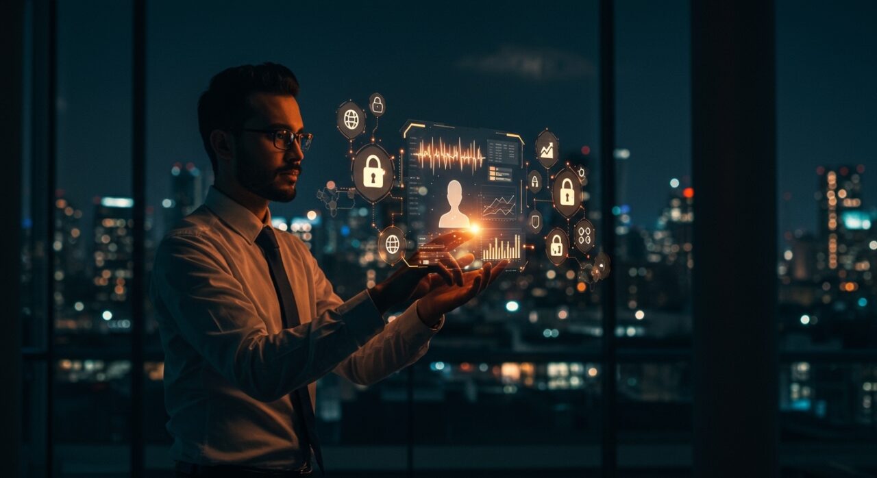 Founder tecnológico interactuando con inteligencia artificial de voz personalizable en Europa, simbolizando funding, privacidad y modelo SaaS en startups europeas.