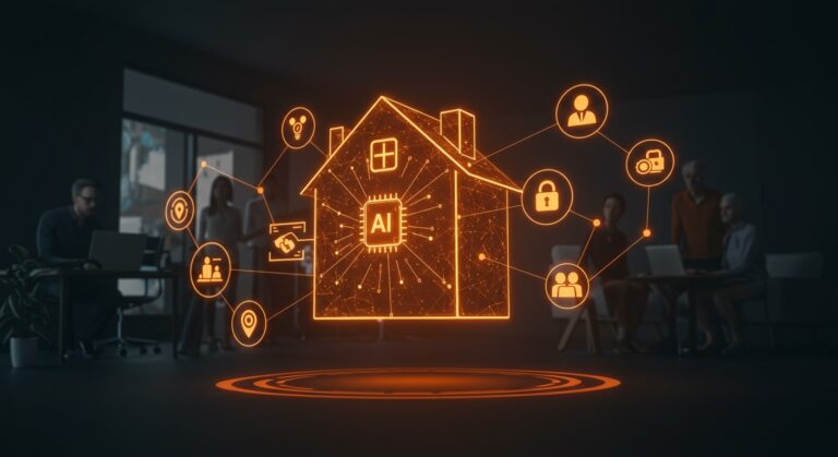 Interfaz digital inteligente de Ring App Store con inteligencia artificial expandiendo la seguridad hacia salud y automatización en startups tecnológicas.