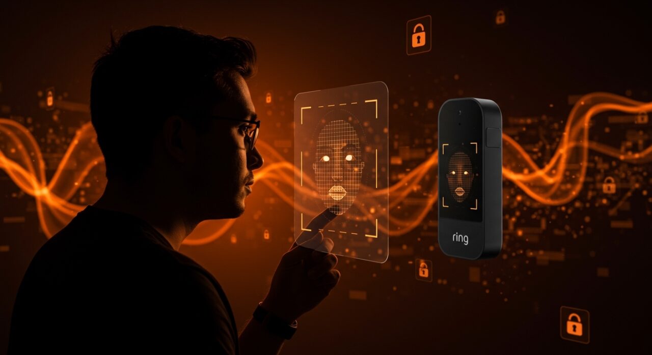 Fundador tech reflexionando sobre privacidad y reconocimiento facial con tecnología Ring en el contexto de IA y hardware para startups.