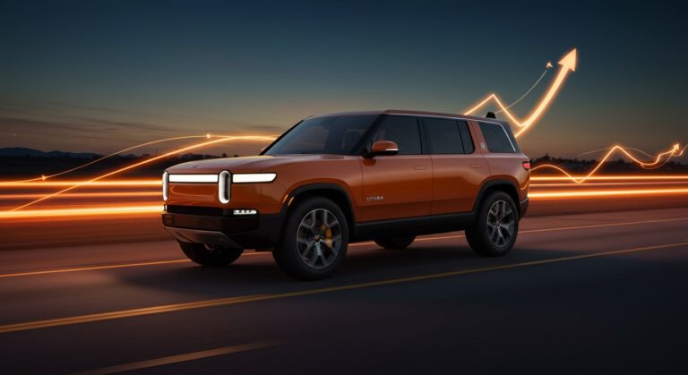 Rivian R2 acelerando en carretera representando el lanzamiento más rápido del mercado eléctrico en EE. UU. en 2026 y tendencias en movilidad eléctrica.