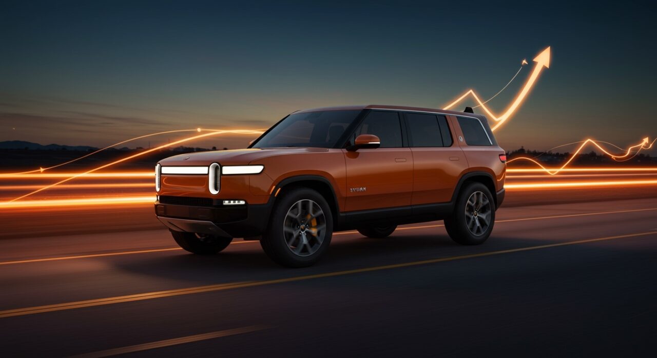 Rivian R2 acelerando en carretera representando el lanzamiento más rápido del mercado eléctrico en EE. UU. en 2026 y tendencias en movilidad eléctrica.