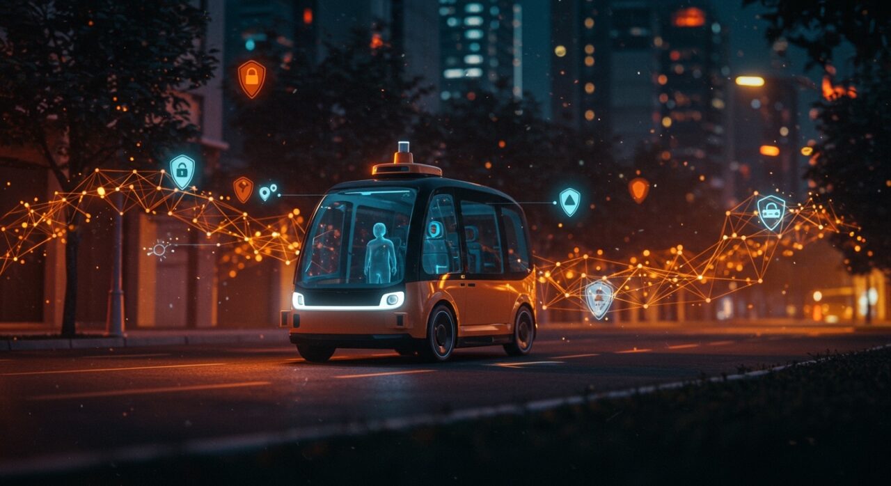 Robotaxi de Waymo navegando una ciudad inteligente, destacando la seguridad y riesgos en movilidad autónoma con tecnología IA aplicada.