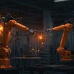 Robótica industrial colaborativa impulsada por inteligencia artificial optimizando productividad y automatización flexible en startups.