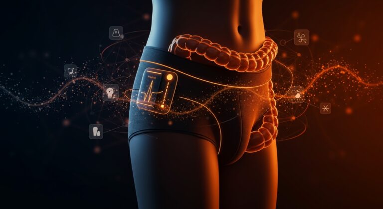 Ropa interior inteligente con sensores wearable mide el microbioma intestinal y flatulencia en tiempo real, innovación en health tech y tecnología intestinal.