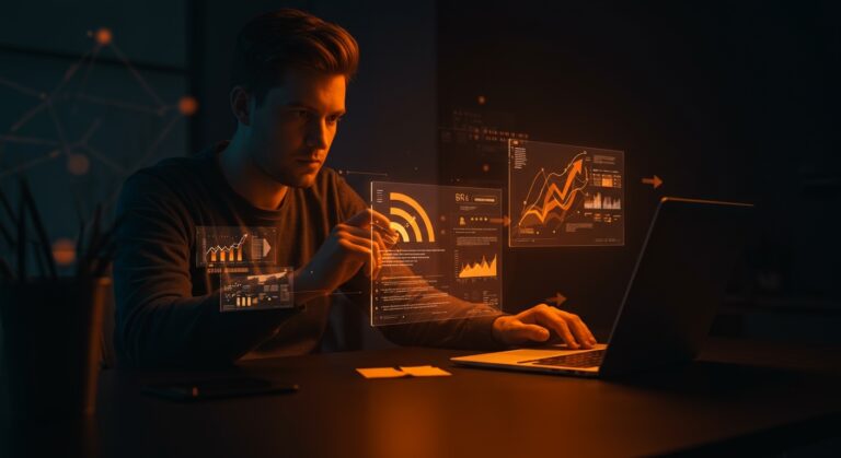 Founder tech utilizando curación inteligente de RSS para consumo digital independiente en la era de IA y tendencias de medios digitales 2026.