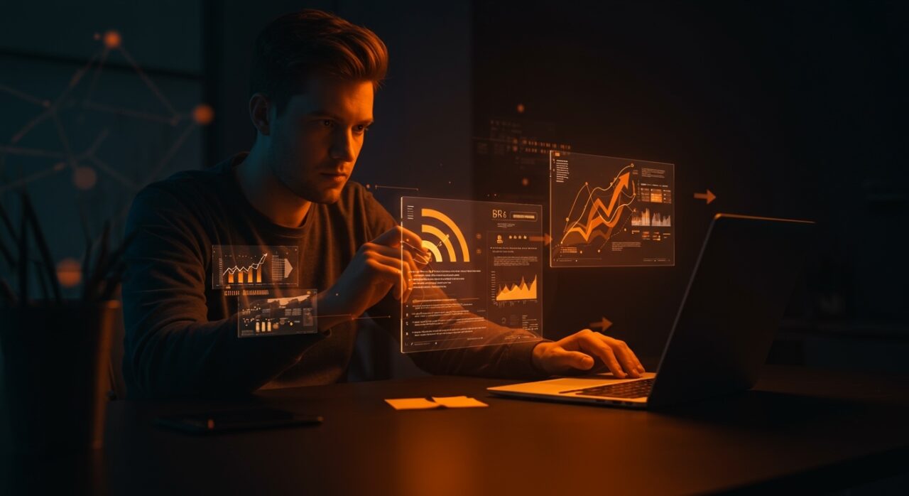 Founder tech utilizando curación inteligente de RSS para consumo digital independiente en la era de IA y tendencias de medios digitales 2026.