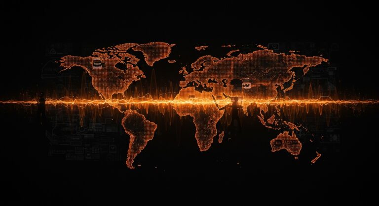 Representación visual del ciberataque Salt Typhoon a telecomunicaciones globales, mostrando el impacto en 80 países y la amenaza a startups y seguridad informática.