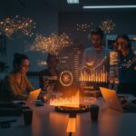 Fondo de inversión Samaipata lanzando €110M para startups AI-native en Europa con visualización de redes neuronales y colaboración emprendedora.