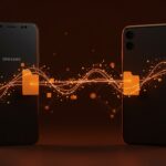 Samsung Galaxy compatible con AirDrop y Quick Share mostrando interoperabilidad móvil y colaboración cross-platform.