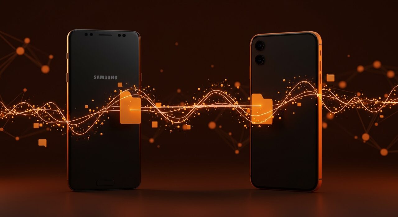 Samsung Galaxy compatible con AirDrop y Quick Share mostrando interoperabilidad móvil y colaboración cross-platform.