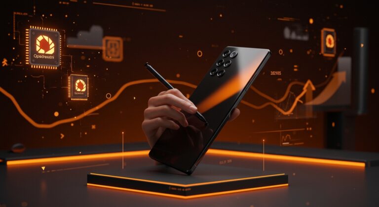 Samsung Galaxy S26 Ultra con pantalla de privacidad y S-Pen destacado en contexto de innovación tecnológica y tendencias de mercado.