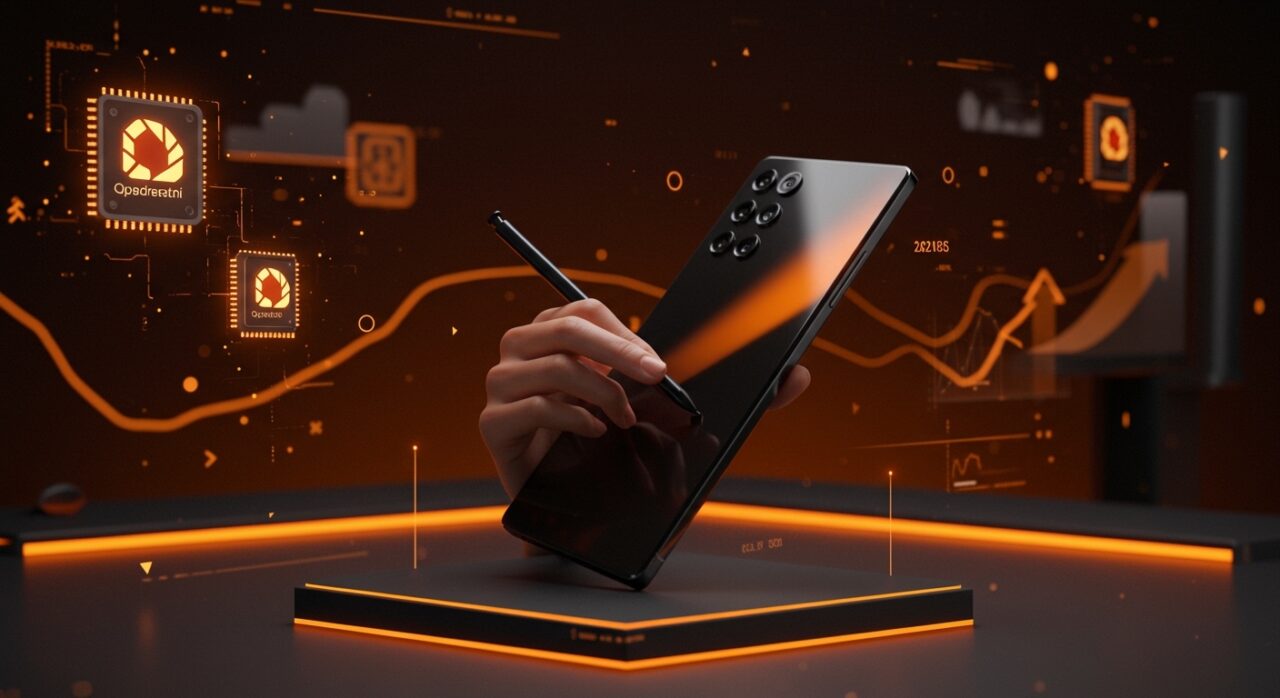 Samsung Galaxy S26 Ultra con pantalla de privacidad y S-Pen destacado en contexto de innovación tecnológica y tendencias de mercado.