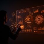 Founder tecnológico frente a interfaz digital futurista con IA, automatización y cloud optimizando recursos para startups.