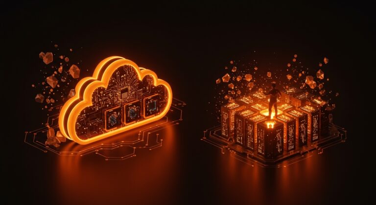 Fundador tecnológico supervisando infraestructura cloud optimizada con automatización e inteligencia artificial tras levantamiento de funding.