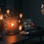 Interfaz avanzada de video AI con protección de propiedad intelectual mediante watermarking, destacando innovación tecnológica en startups IA.