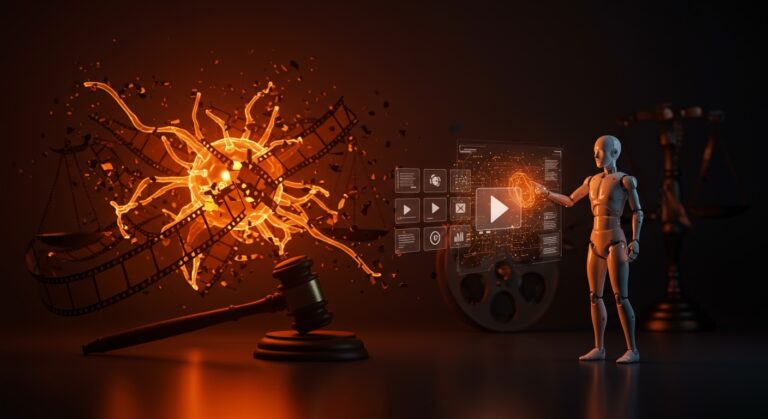 Interacción de IA generativa de video con símbolos de propiedad intelectual y Hollywood en un contexto de regulación de copyright.