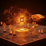 Drone autónomo con IA avanzada sobre mapa digital representando Shield AI, Hivemind y la inversión en tecnología militar y deeptech.