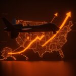 Drone militar futurista y mapa digital representando el aumento de valoración de Shield AI tras acuerdo con U.S. Air Force en tecnología de defensa.