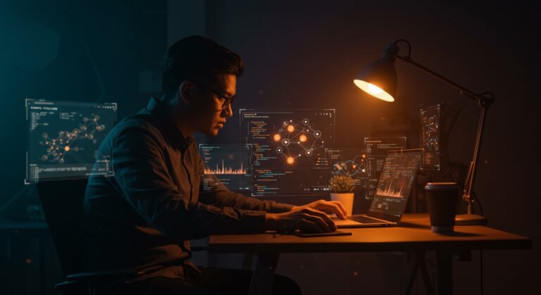 Sincronización en tiempo real de sistemas multiplayer en arquitectura SaaS mostrada en entorno colaborativo para desarrolladores.