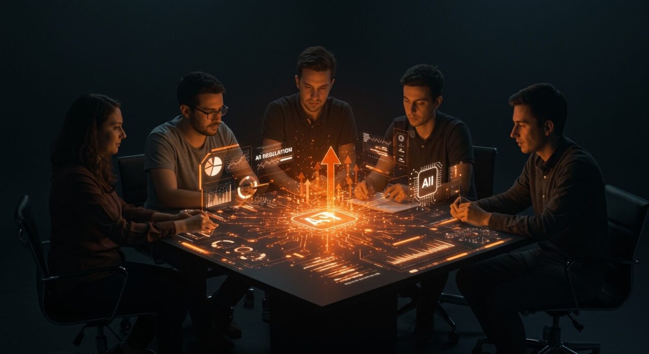 Reunión de startups chilenas discutiendo la regulación de inteligencia artificial y su impacto en el ecosistema tecnológico.