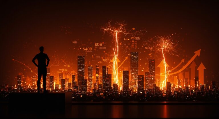 Ilustración conceptual que muestra financiamiento e innovación en IA con SoftBank y OpenAI rumbo a IPO en 2026 en el ecosistema startup.